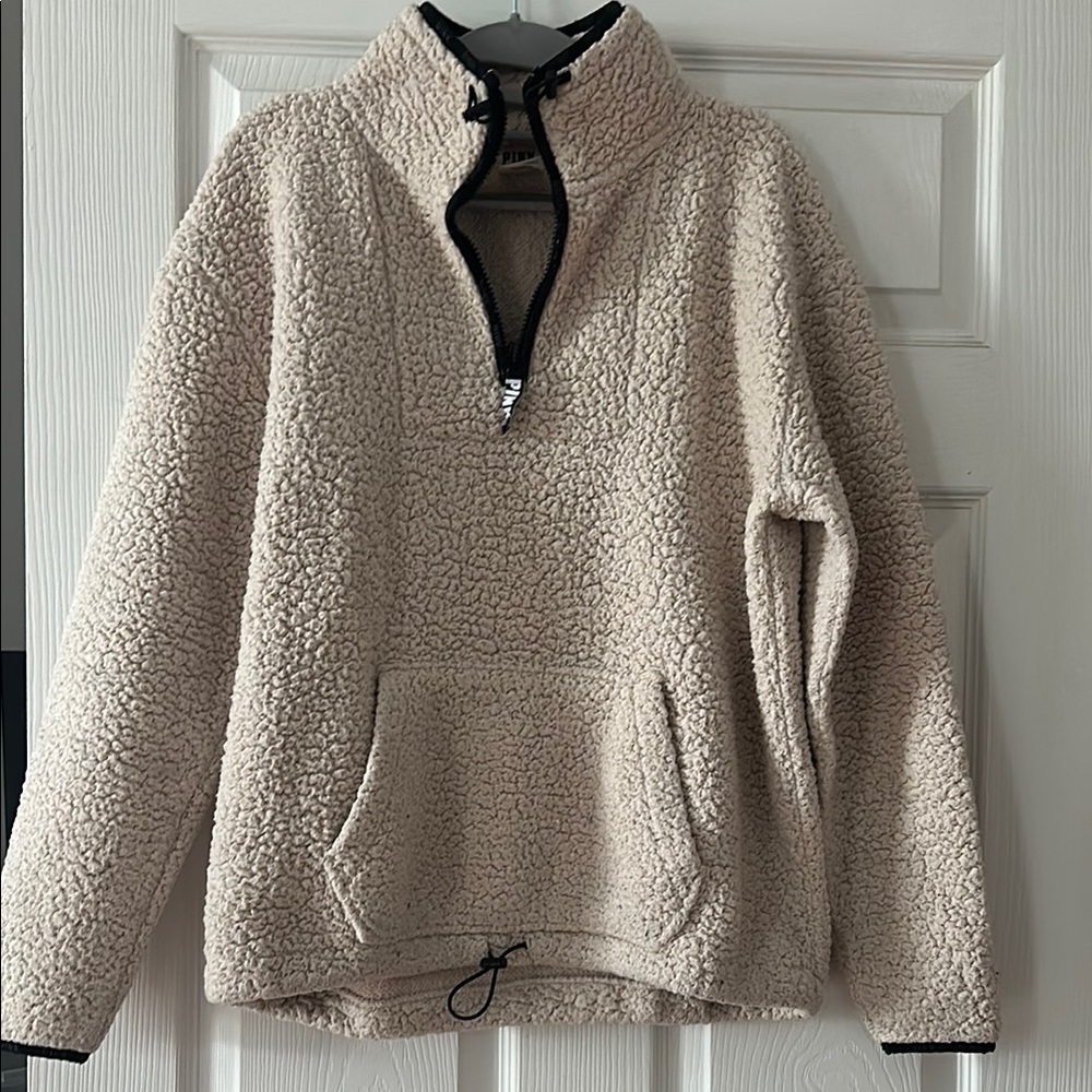 PINK Victoria's Secret Cream Sherpa 1/4 Zip Pullover